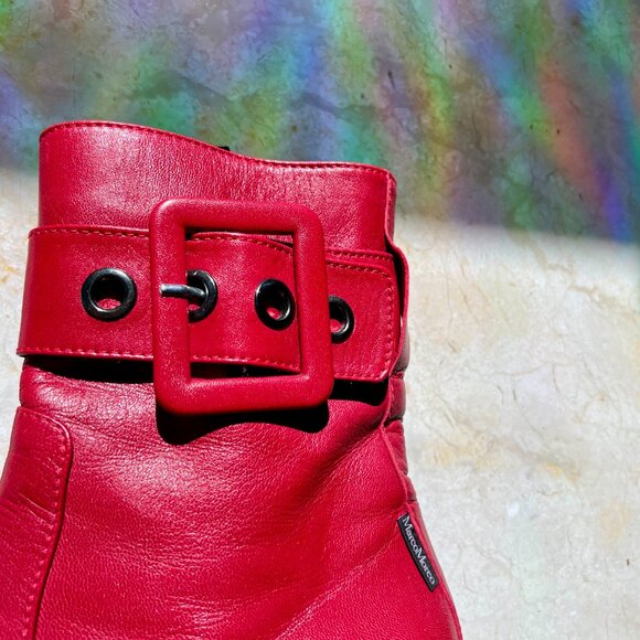 Red Leather Platform Moto Bootie Buckle Marco Moreo Milano Italy Sz US 6.5 IT 37 - Picture 9 of 13